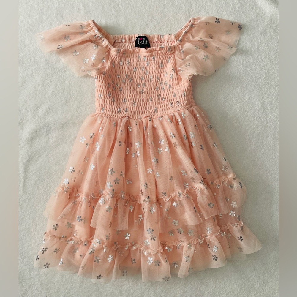 Lilt Girl Smocked Dress 4 Pink Floral A-Line Ruffles Tiered Easter Spring Summer